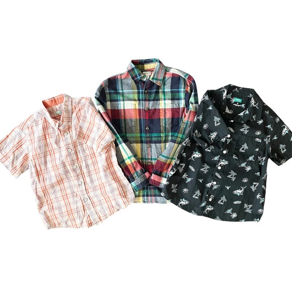 Gymboree Tex 365‎ Kids Button Down Shirt Bundle Plaid Shark Print Size Boys 7 8 - Picture 1 of 12